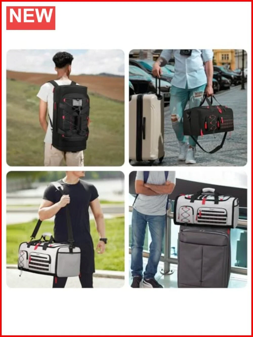 45L Expandable Travel Duffle Gym Bag with Shoe Compartment